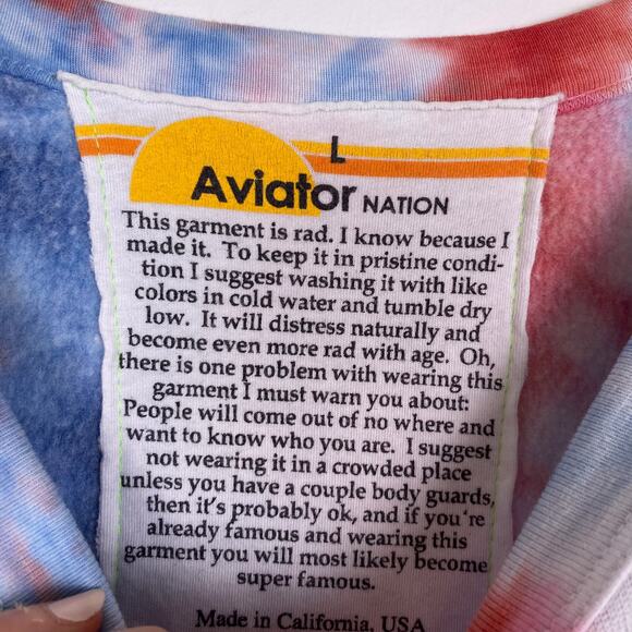 Aviator Nation Unisex Hand Dyed Fleece Sweatshirt Blue Pink Large - Picture 4 of 6